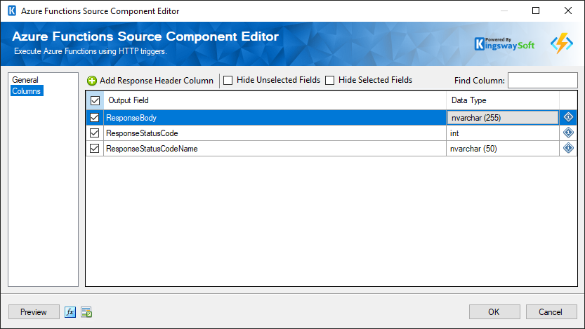 SSIS Azure Functions Source Component Editor - Columns